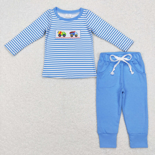 Boys Embroidery Truck Blue Outfits