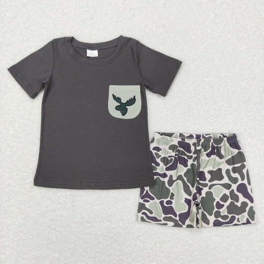 Boys Duck Outfits Short Sleeves Camo Shorts