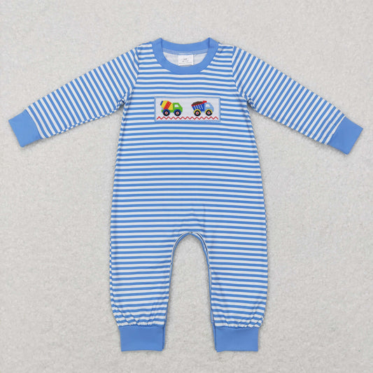 Baby Embroidery Truck Blue Rompers