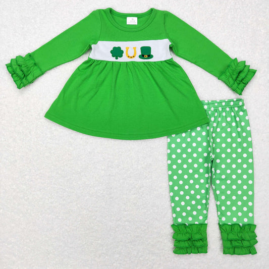 Girls Lucky Green Outfits Embroidery