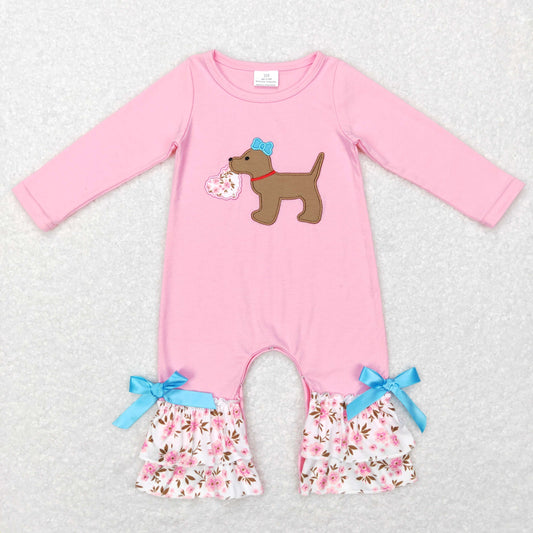 Baby Girls Valentine Dog Rompers Embroidery