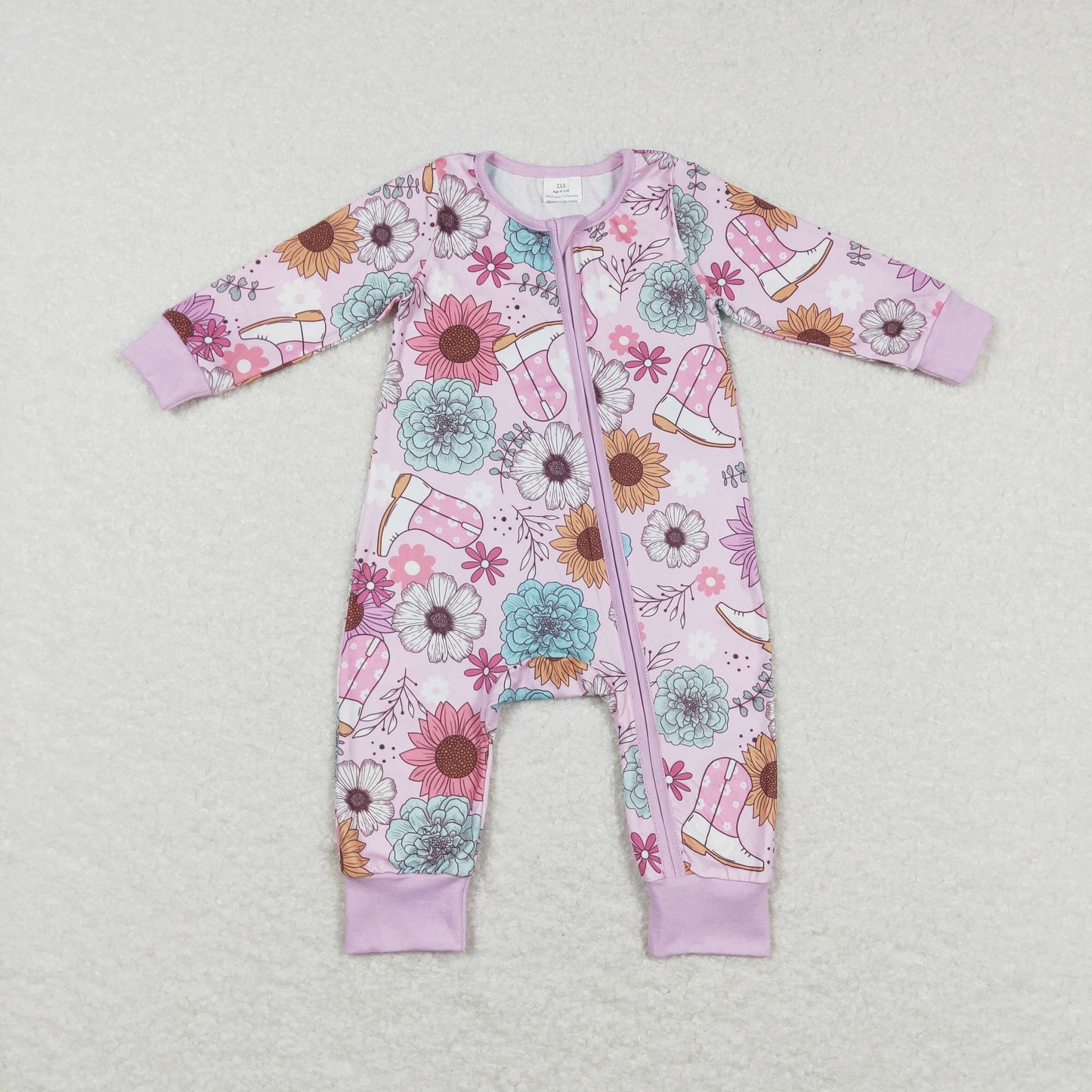 Baby Floral Zipper Rompers Sleeper Milk silk