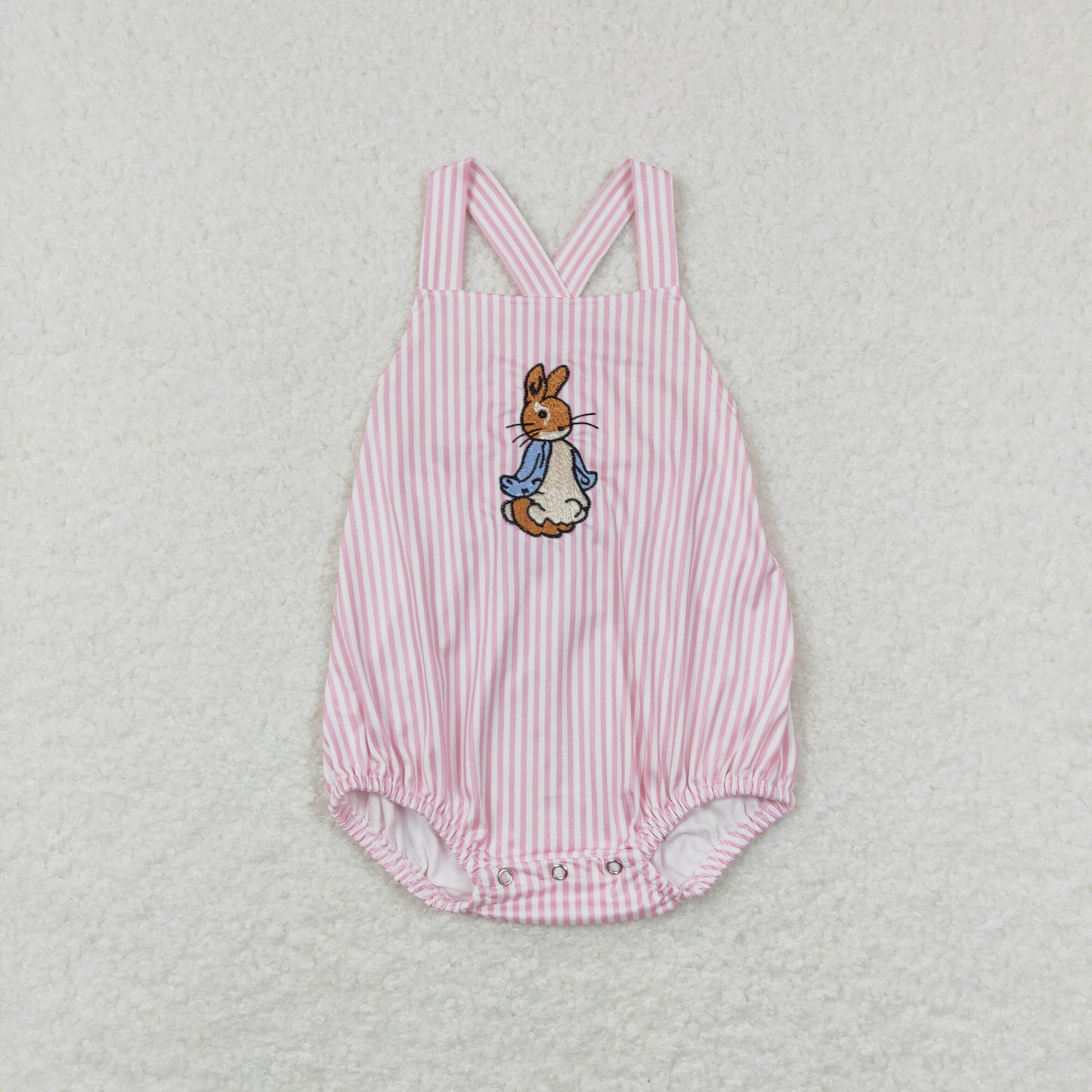 Girls Easter Bunny Pink Embroidery Rompers