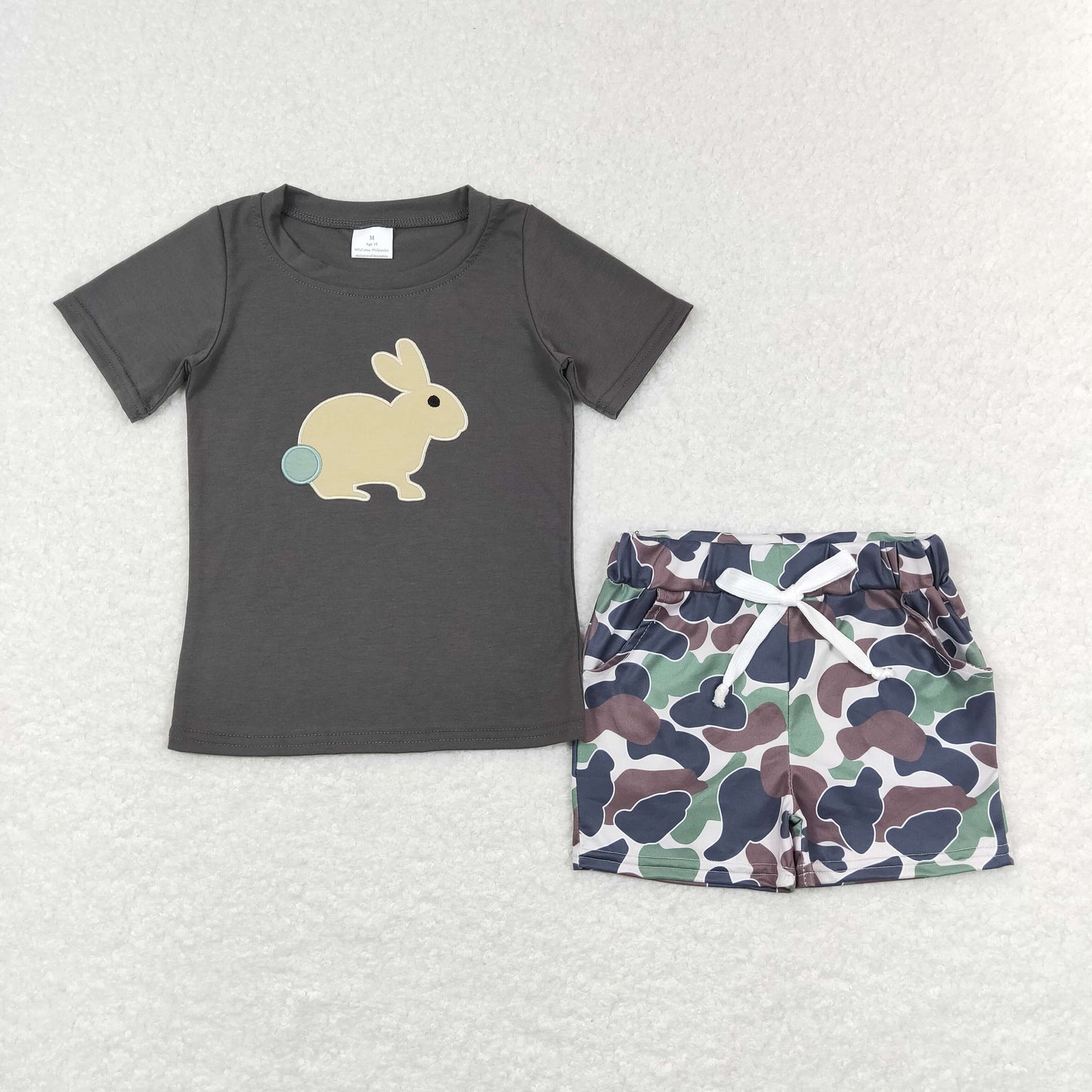 Boys Easter Bunny Outfits Short Sleeves Camouflage Shorts