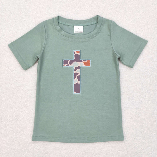 Boys Embroidery Cross T-shirt Milk silk