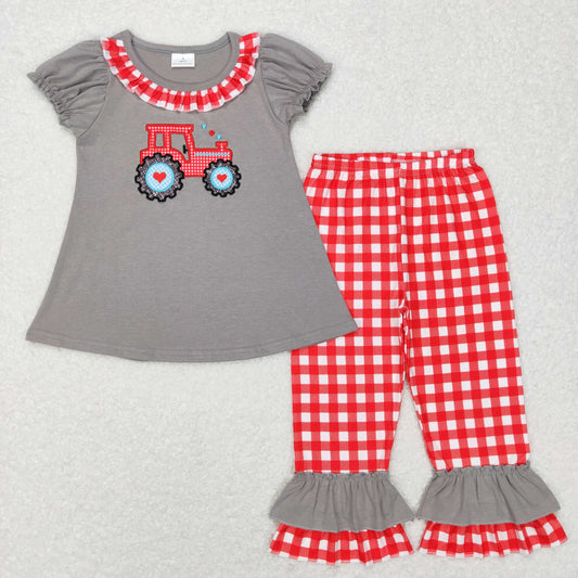 Girls Valentine Truck Outfits Embroidery