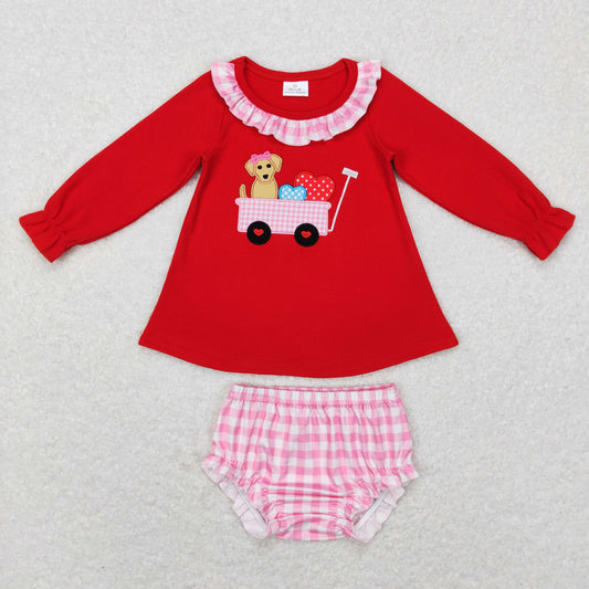 Girls Valentine Dog Bummies Set Embroidery