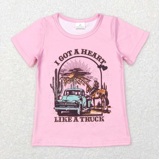 Girls Heart Truck T-shirt Milk silk