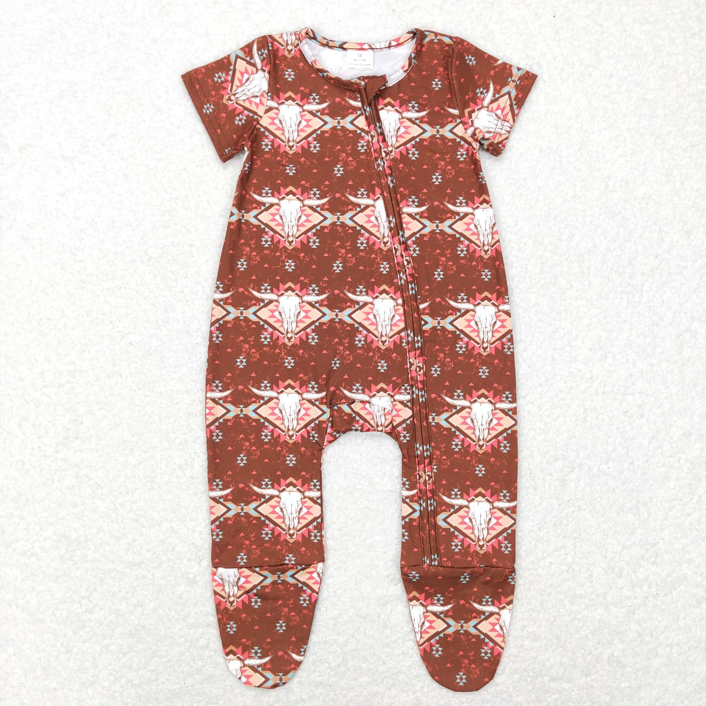 Baby Boys Brown Cow Zipper Rompers Sleeper Milk silk