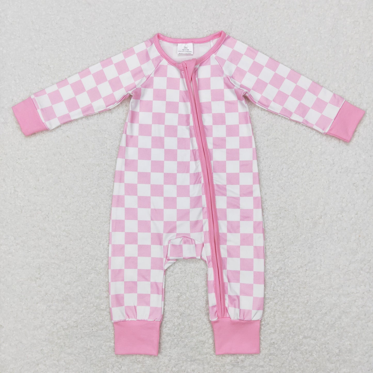 Baby Pink Checked Zipper Rompers Sleeper Milk silk