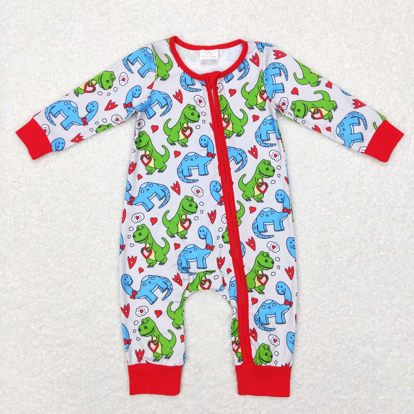 Baby Valentine Dinosaur Zipper Rompers Sleeper Milk silk