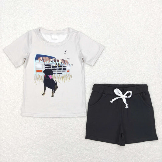 Boys Dog Outfits Short Sleeves Black Shorts