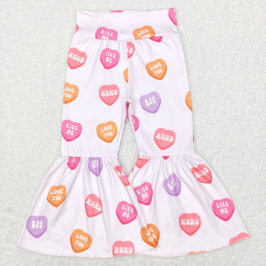 Girls Valentine Heart Bell Bottom Pants