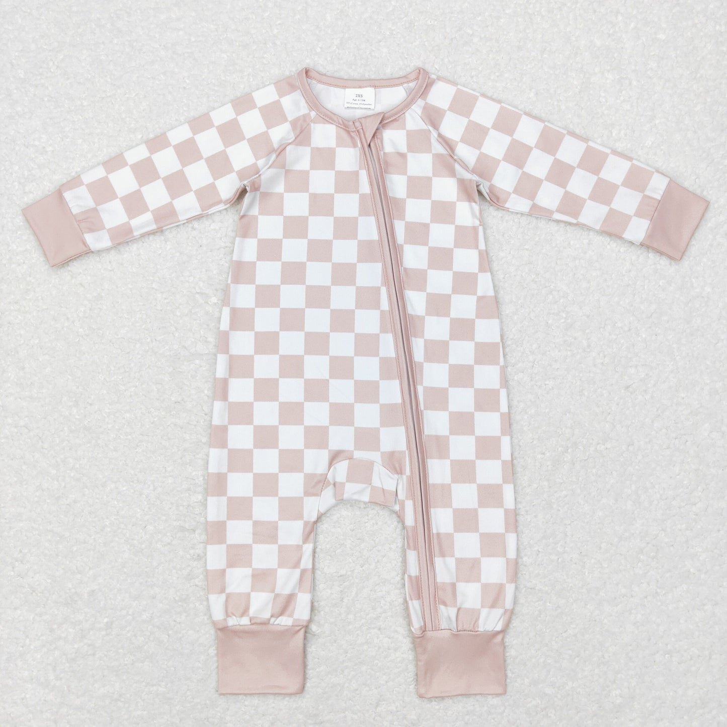 Baby Brown Checked Zipper Rompers Sleeper Milk silk