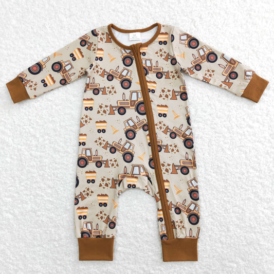 Baby Truck Zipper Rompers Sleeper Milk silk