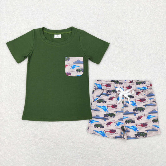 Boys Truck Green Outfits Short Sleeves