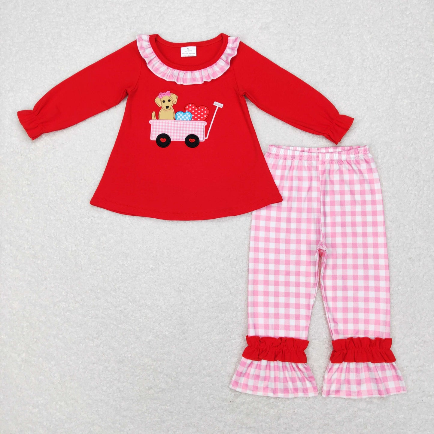 Girls Valentine Dog Outfits Embroidery