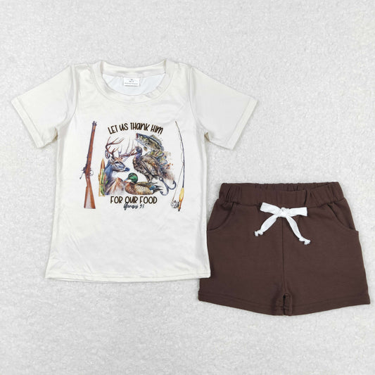 Boys Hunting Outfits Short Sleeves Brown Shorts