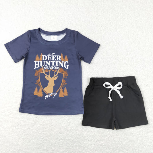 Boys Deer Outfits Short Sleeves Black Shorts