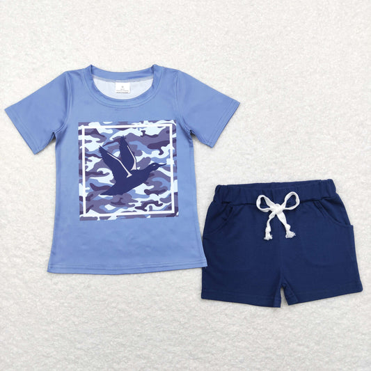 Boys Duck Outfits Short Sleeves Navy Shorts