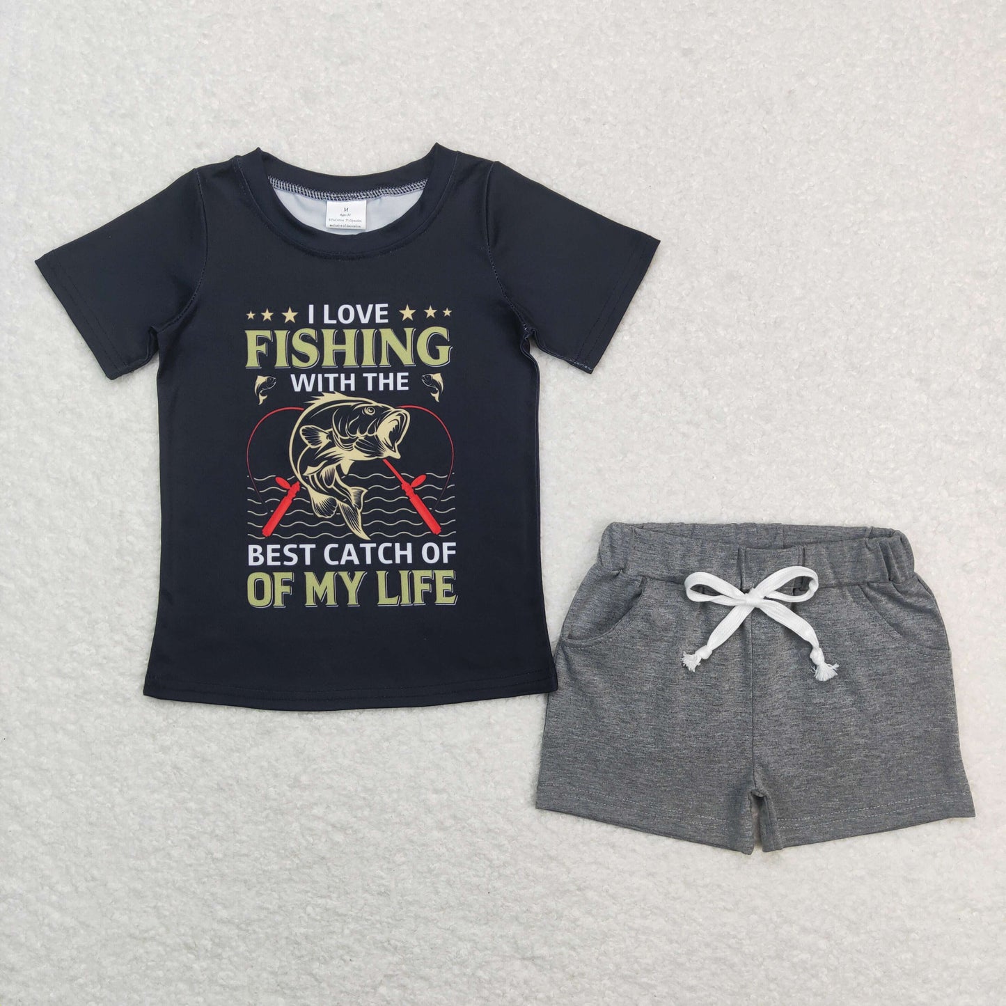 Boys Fishing Outfits Short Sleeves Gray Shorts