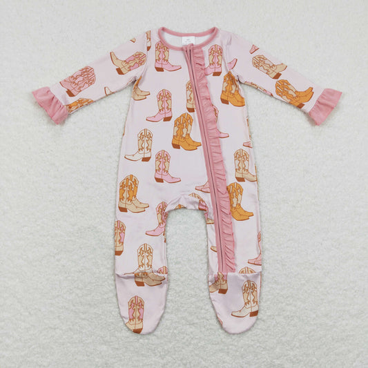 Baby Girls Boots Zipper Rompers Sleeper Milk silk