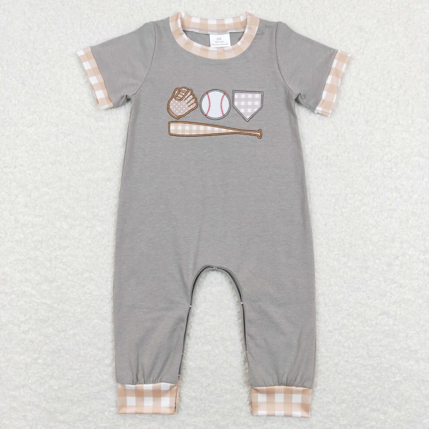 Boys Embroidery Baseball Summer Rompers