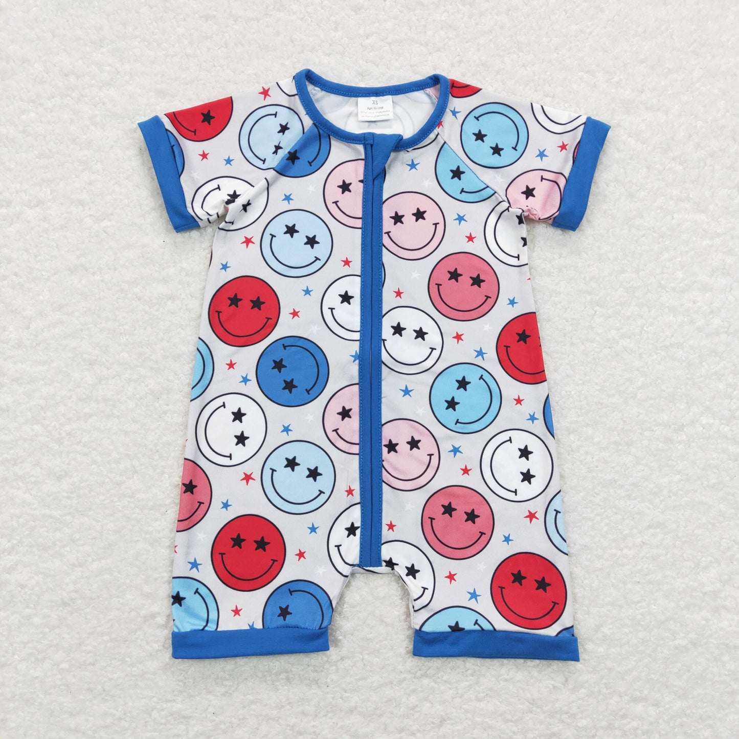 SR0692 Baby Boys Smiling Zipper Rompers