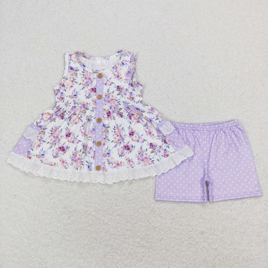 Girls Purple Floral Outfits Shorts