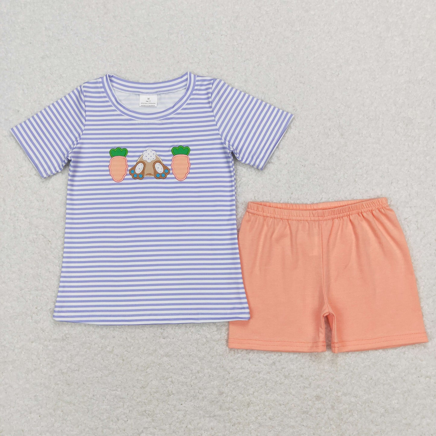 Boys Easter carrot embroidery Outfits Short Sleeves orange Shorts