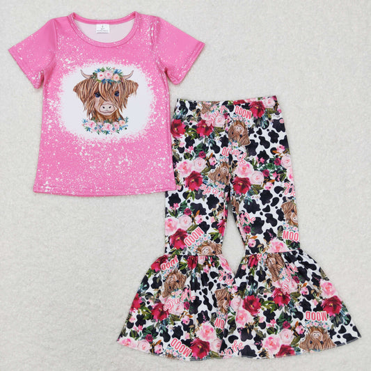 GSPO1024 Girls Floral Cow Outfits