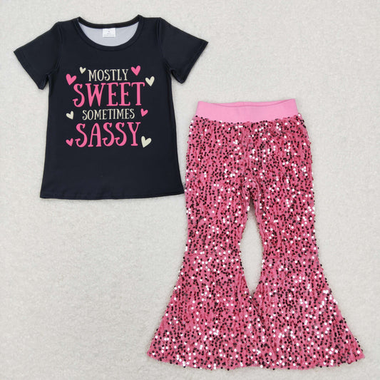 Girls Sweet Sassy Outfits pink Sequined Pants