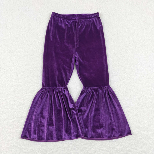 Girls Purple Velvet Bell Bottom Pants