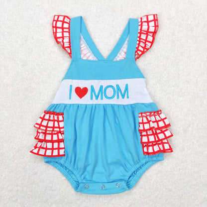 Baby Girls Love Mom Rompers Embroidery