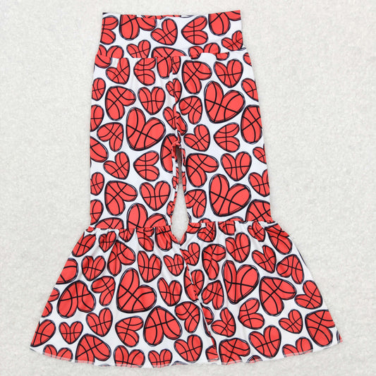 P0389 Girls Red Heart Bell Bottom Pants