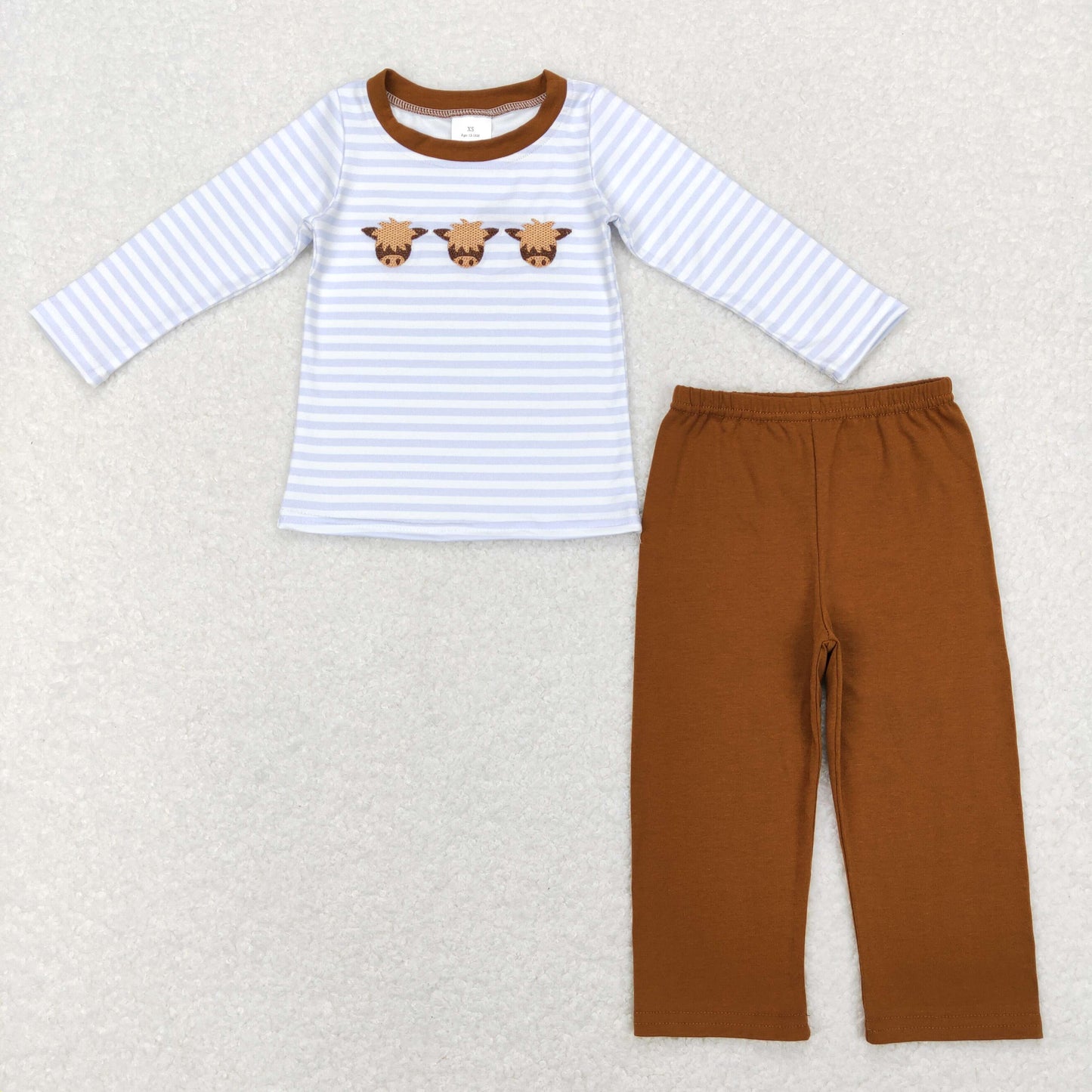 BLP0377 Boys Brown Cow Outfits Embroidery