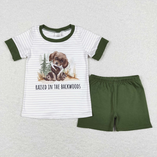 BSSO0376 Boys Dog Outfits Short Sleeves Green Shorts