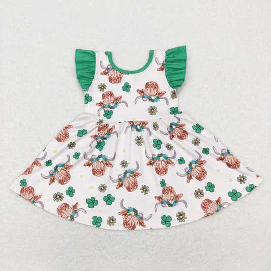 GSD0647 Girls Lucky Cow Green Dress