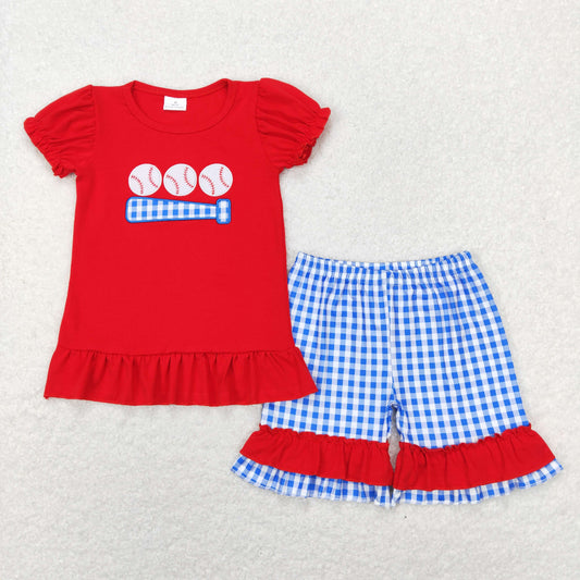 GSSO0428 Girls Baseball Red Oufits Embroidery