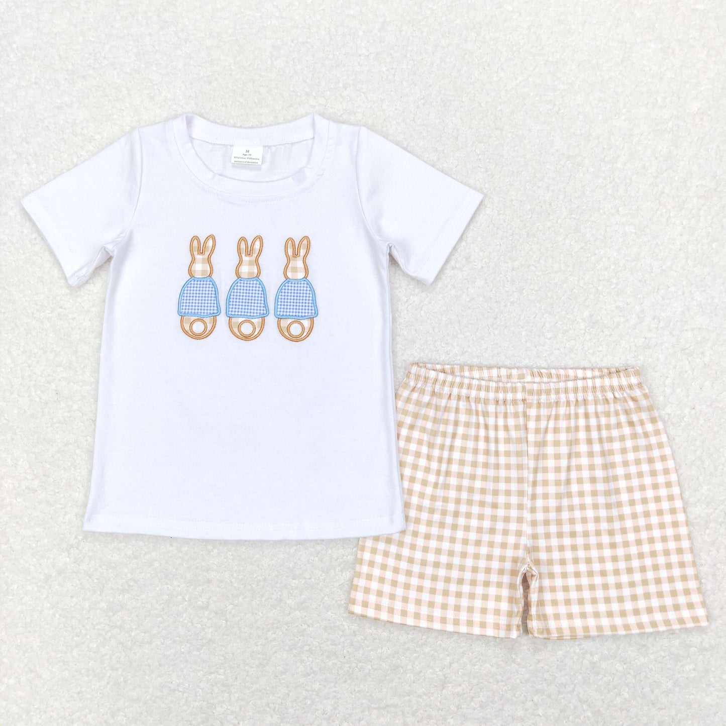 BSSO0383 Boys Bunny Outfits Short Sleeves brown Shorts Embroidery