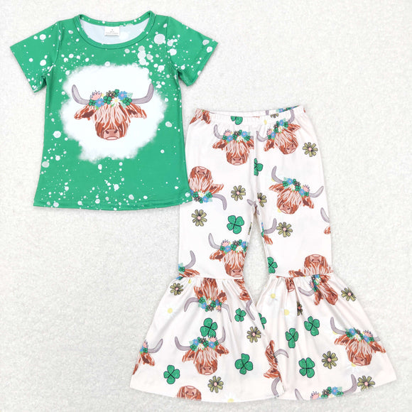 GSPO1180 Girls Green Lucky Cow Outfits