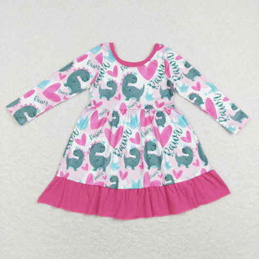 GLD0491 Girls Valentine Dinosaur Dress