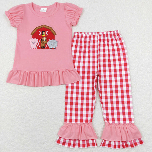 GSPO0994 Girls Farm Red Outfits Embroidery