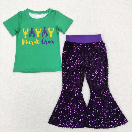 Girls Mardi Gras Outfits Sequined Purple Pants