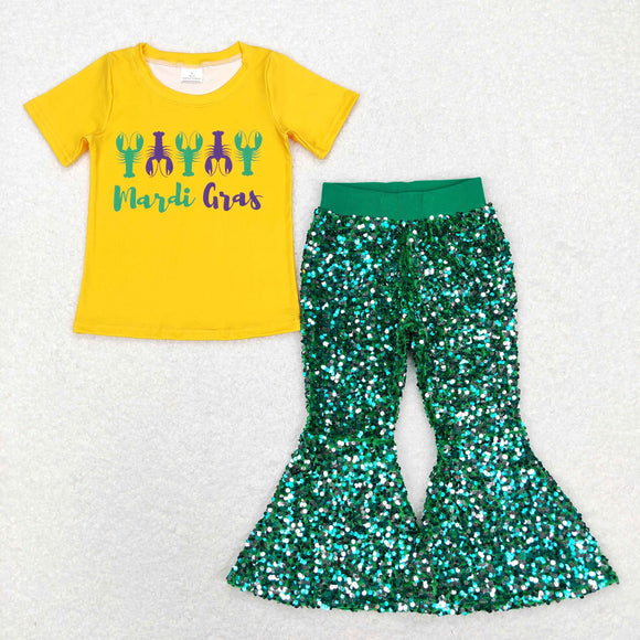 Girls Mardi Gras Outfits Sequined Green Pants