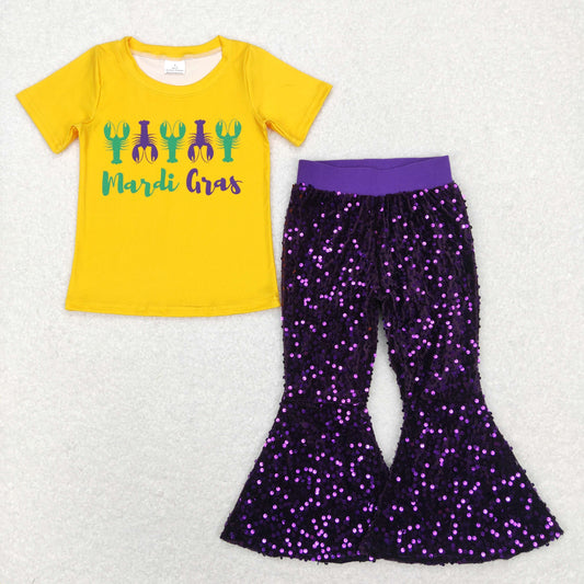 Girls Mardi Gras Outfits Sequined Purple Pants