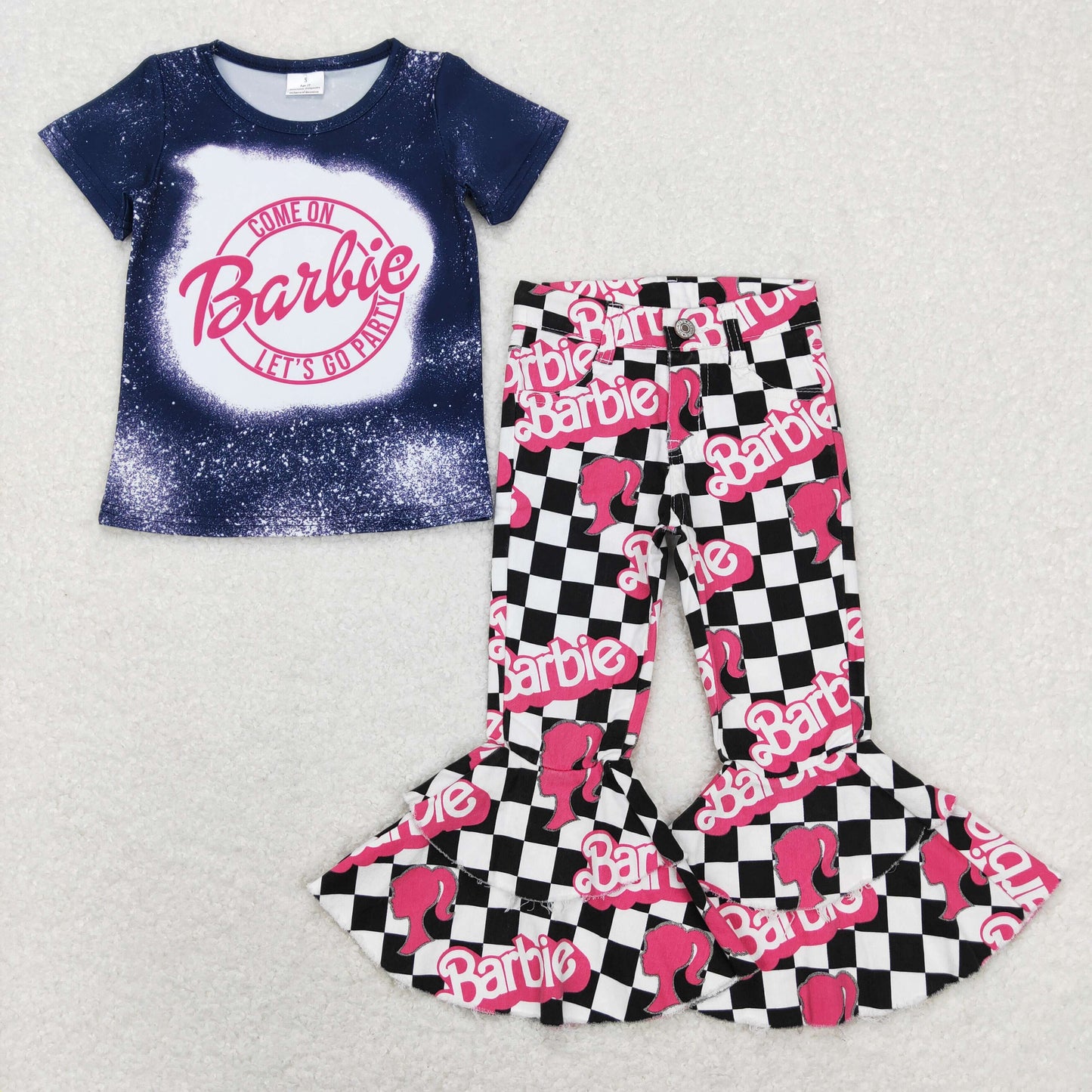 Girls Barbie Outfits Short Sleeves Plaid Jeans