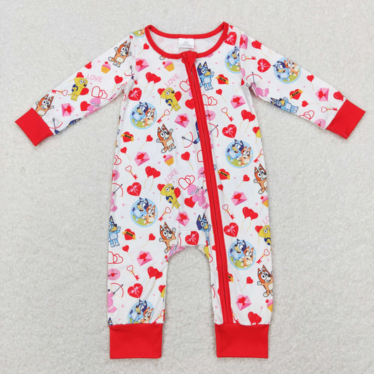 LR0908 Baby Girls Valentine Zipper Rompers