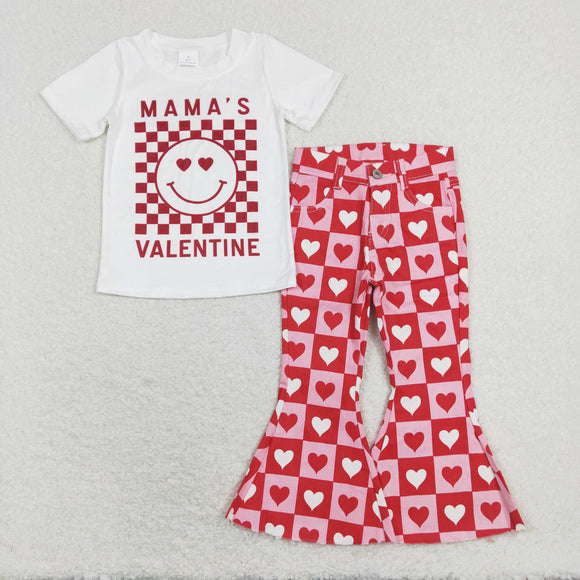 Girls Mama's Valentine Outfits short Sleeves Red Jeans