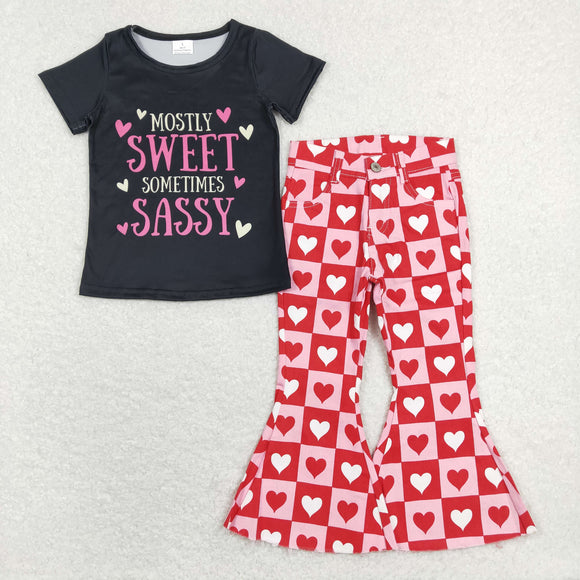 Girls Sweet Sassy Outfits short Sleeves Red Jeans